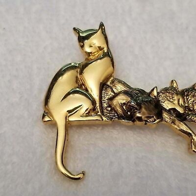 Gold Tone Sleeping Kittens Brooch