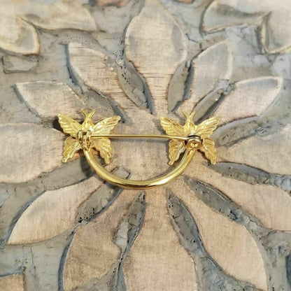 Gold Tone Double Butterfly Brooch