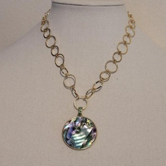 Multi Colored Gold Tone Abalone Chain Necklace