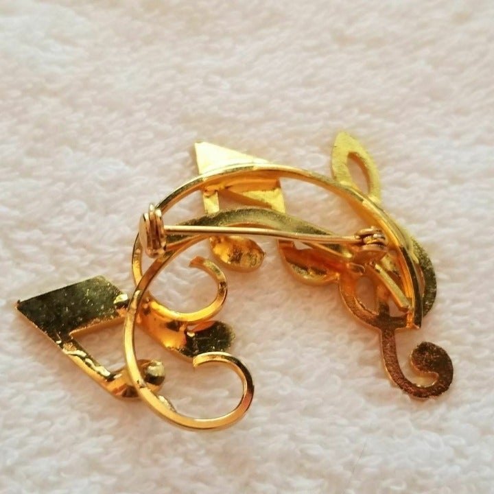 Gold Tone Music Staff Notes Brooch