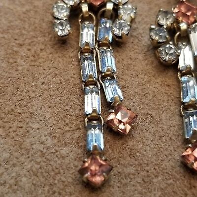 Gold Tone Rhinestone Dangle Earrings