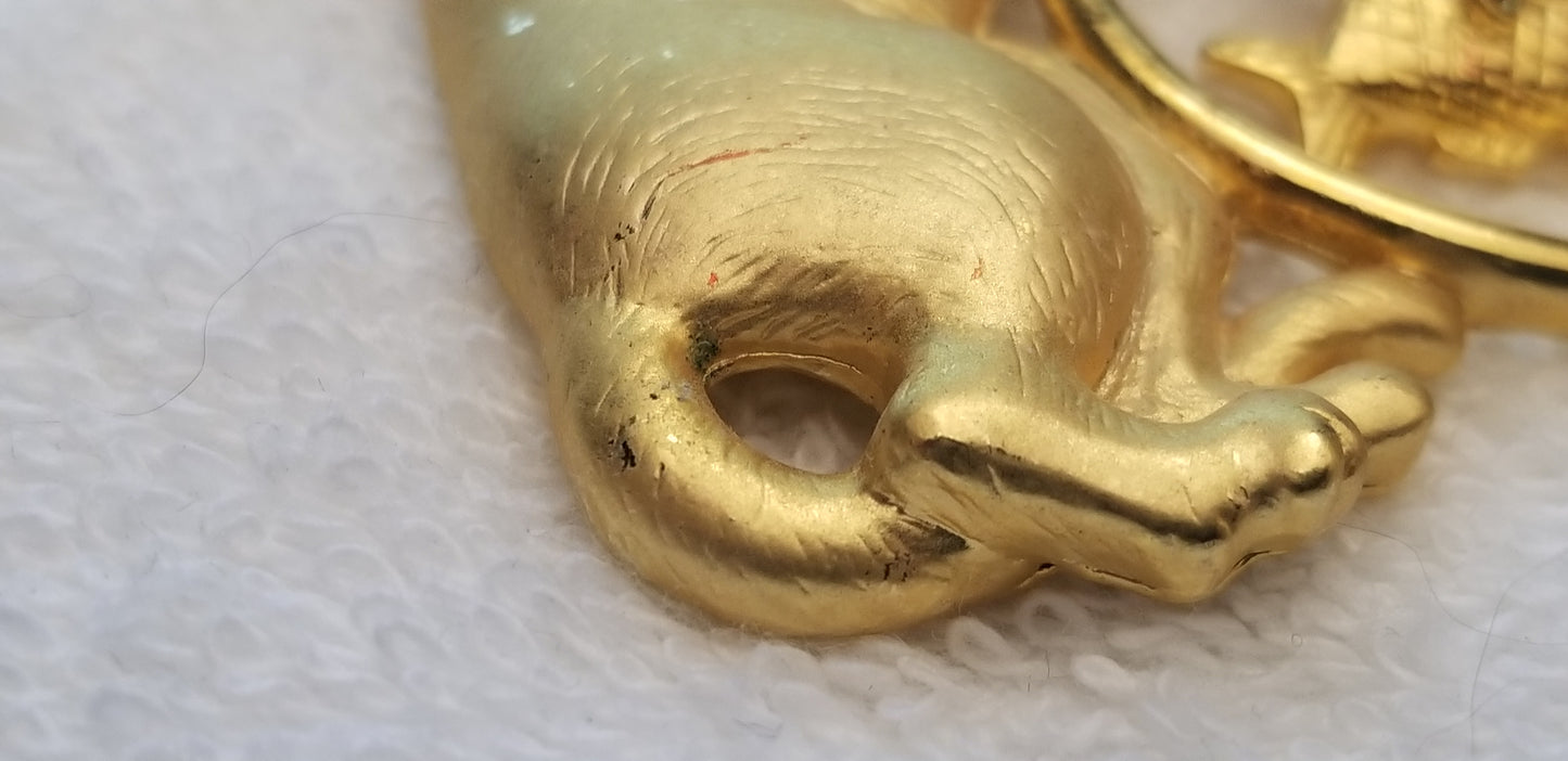 Gold Tone Cat And Fish Bowl Brooch