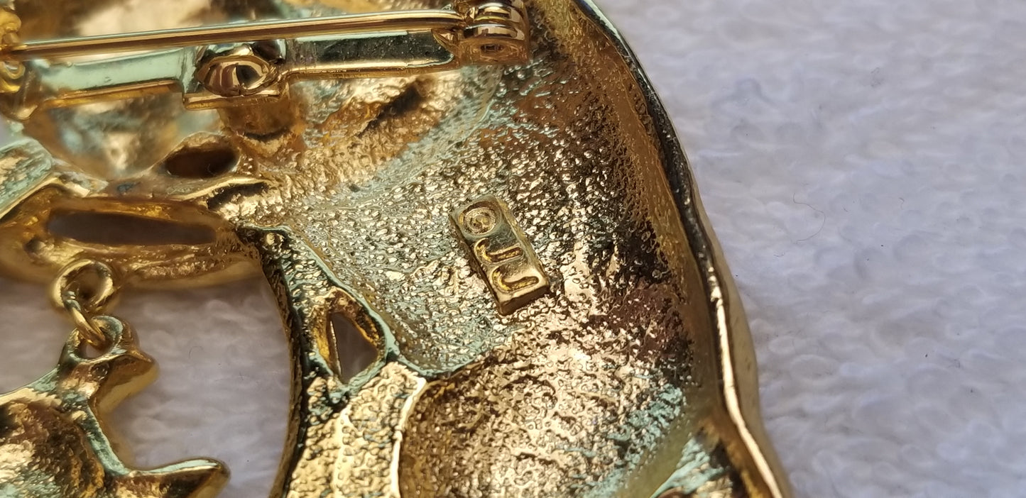 Gold Tone Cat And Fish Bowl Brooch