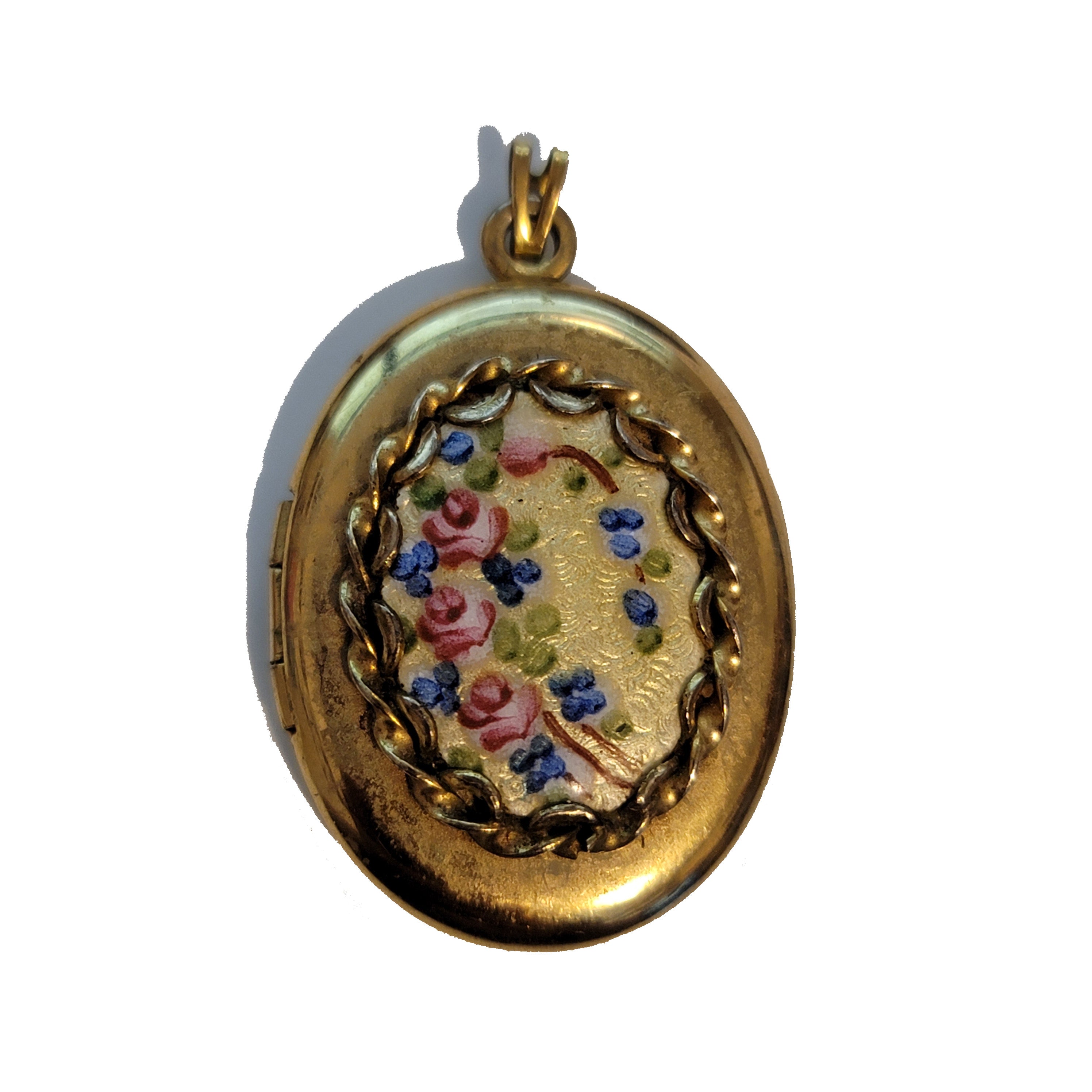 Vintage Gold Tone Guilloche Enamel Locket