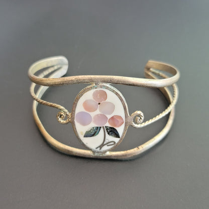 Vintage Mother of Pearl Abalone Grape Enamel Cuff Bracelet
