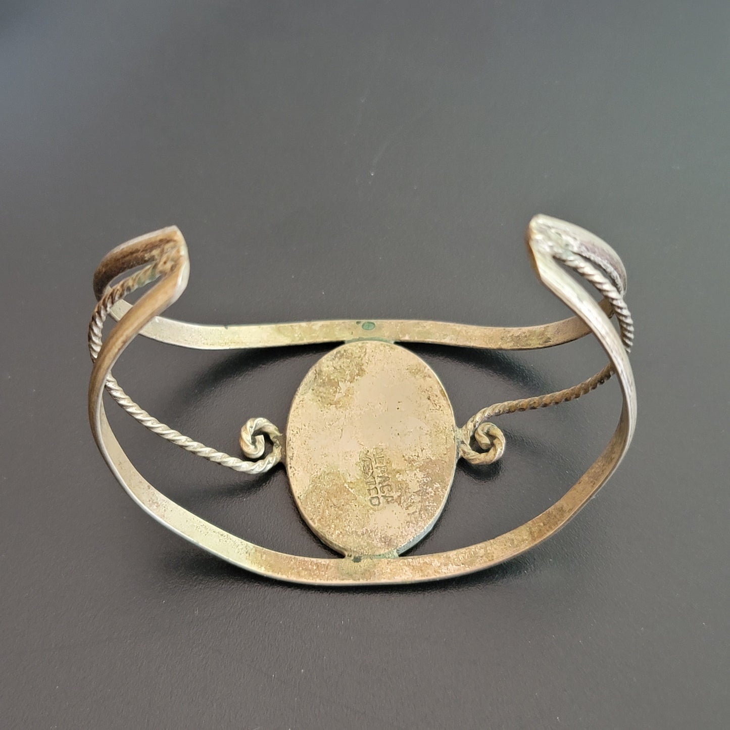 Vintage Mother of Pearl Abalone Grape Enamel Cuff Bracelet