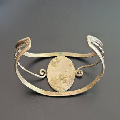 Vintage Mother of Pearl Abalone Grape Enamel Cuff Bracelet