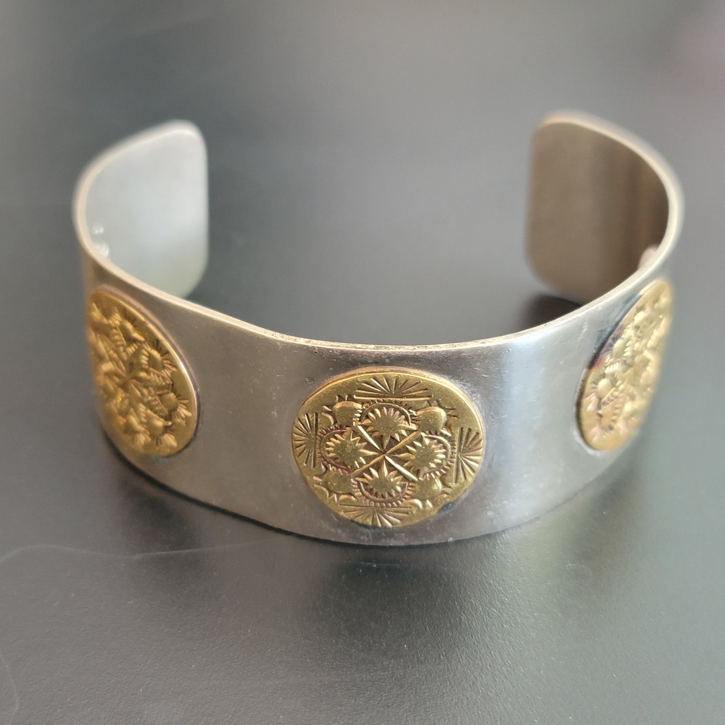 Vintage Silver Tone Brass Cuff Bracelet