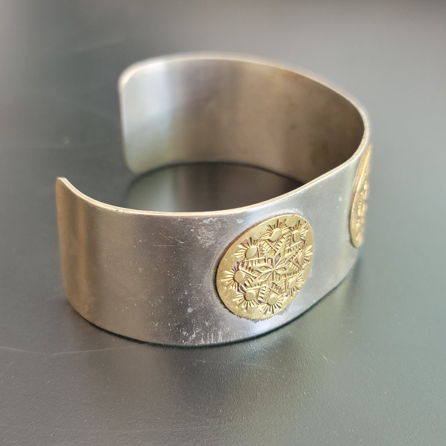 Vintage Silver Tone Brass Cuff Bracelet