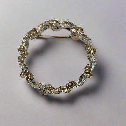 Vintage Silver Tone Rhinestone Wreath Brooch