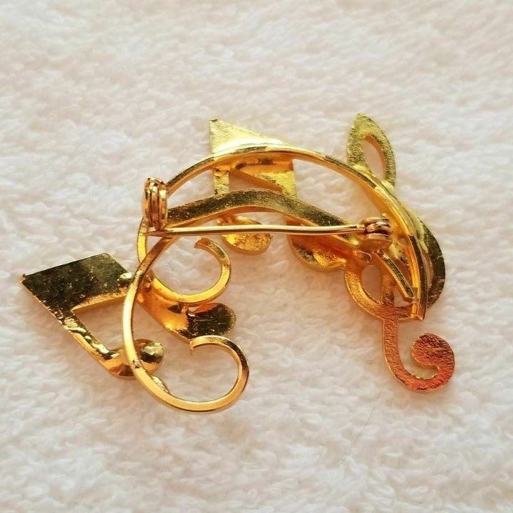 Gold Tone Music Staff Notes Brooch