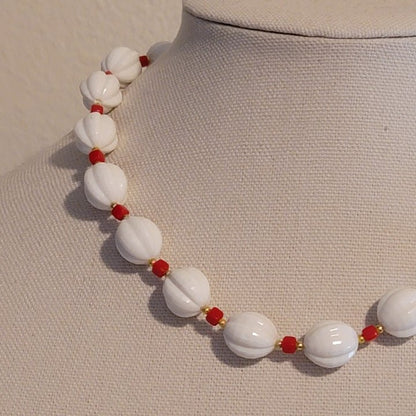 Vintage Red & White Bead Necklace
