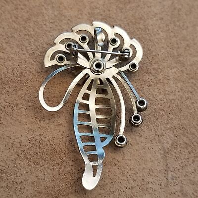 Vintage Silver Tone Rhinestone Brooch Pendant