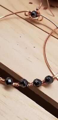 Handmade Hematite Copper Hoop Wire Wrapped Earrings
