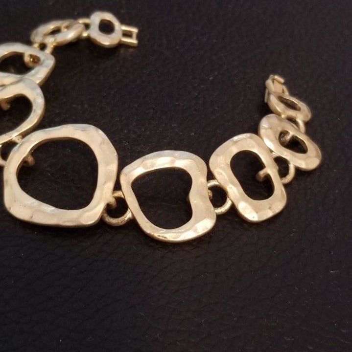 Gold Tone Lia Sophia Hammered Matte Graduated Link Bracelet