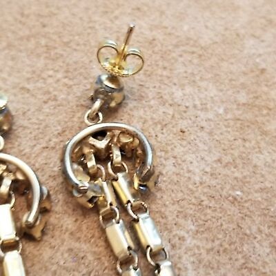 Gold Tone Rhinestone Dangle Earrings