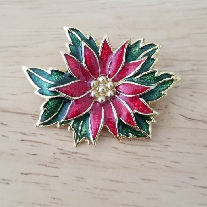 Gold Tone Christmas Poinsettia Brooch