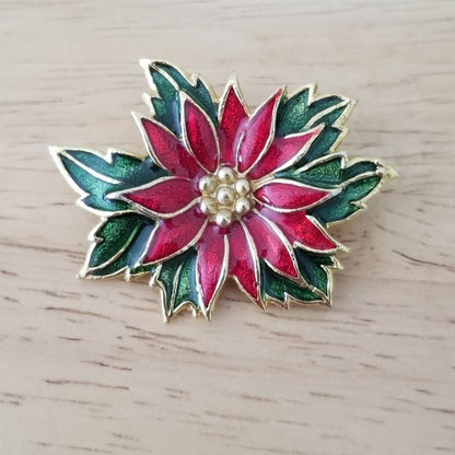 Gold Tone Christmas Poinsettia Brooch