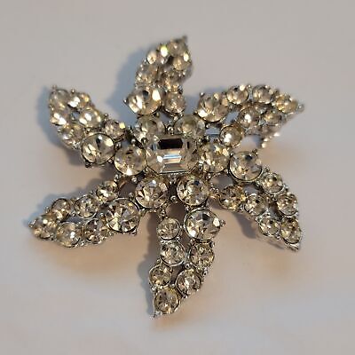 Vintage Silver Tone Star Rhinestone Brooch