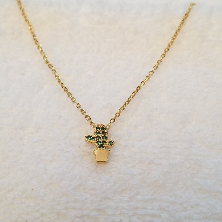 Tiny Cactus Charm Necklace