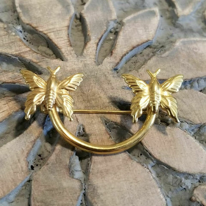 Gold Tone Double Butterfly Brooch