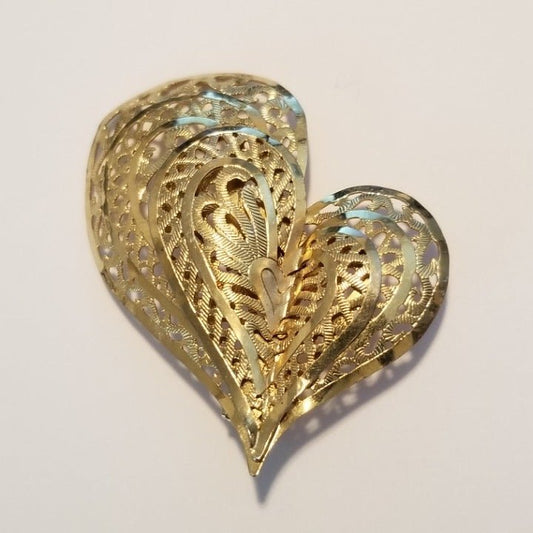 Gold Tone Asymmetrical Heart Brooch