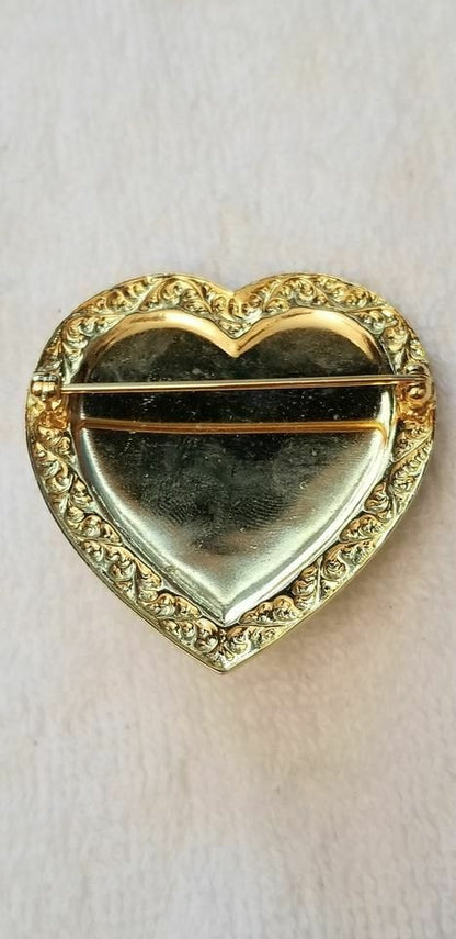 Gold Tone Heart Button Brooch