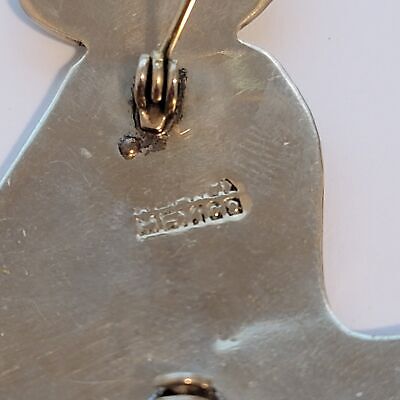 Vintage Abalone Mexico Silver Tone Cat Brooch