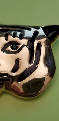 Gold Tone Green Eyed Tiger Brooch