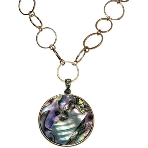 Multi Colored Gold Tone Abalone Chain Necklace