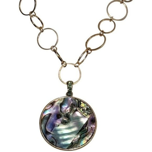 Multi Colored Gold Tone Abalone Chain Necklace