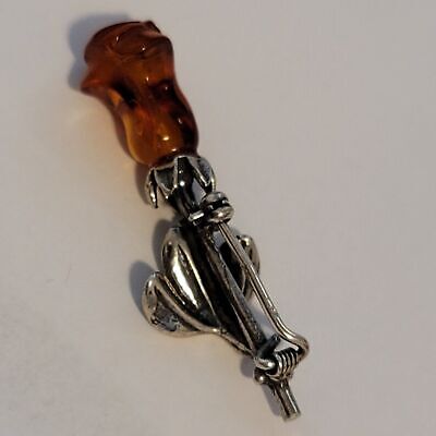 Silver Amber Rose Brooch