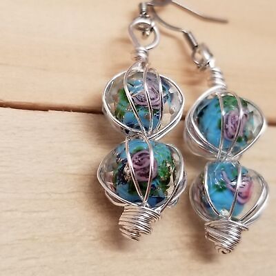 Handmade Wire Wrapped Glass Bead Earrings