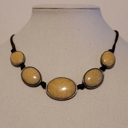 Silver Tone Leather Disk Necklace