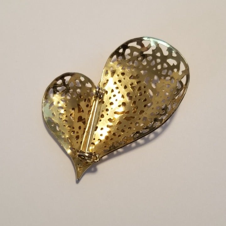 Gold Tone Asymmetrical Heart Brooch