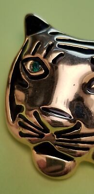 Gold Tone Green Eyed Tiger Brooch