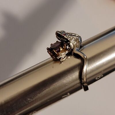Silver Tone Frog Holding Crown Ring