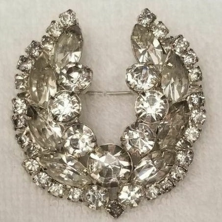 Vintage Silver Tone Rhinestone Wreath Brooch