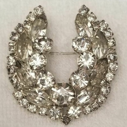 Vintage Silver Tone Rhinestone Wreath Brooch