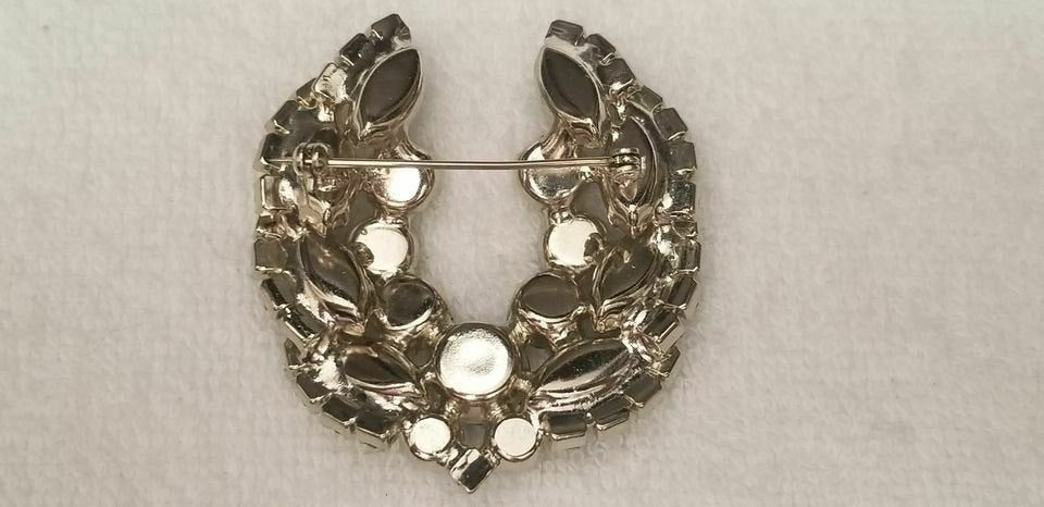Vintage Silver Tone Rhinestone Wreath Brooch