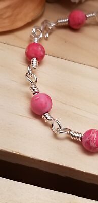 Handmade Pink & Silver Chain Bracelet