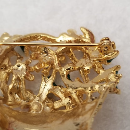 Beautiful Enamel Flower Basket Brooch