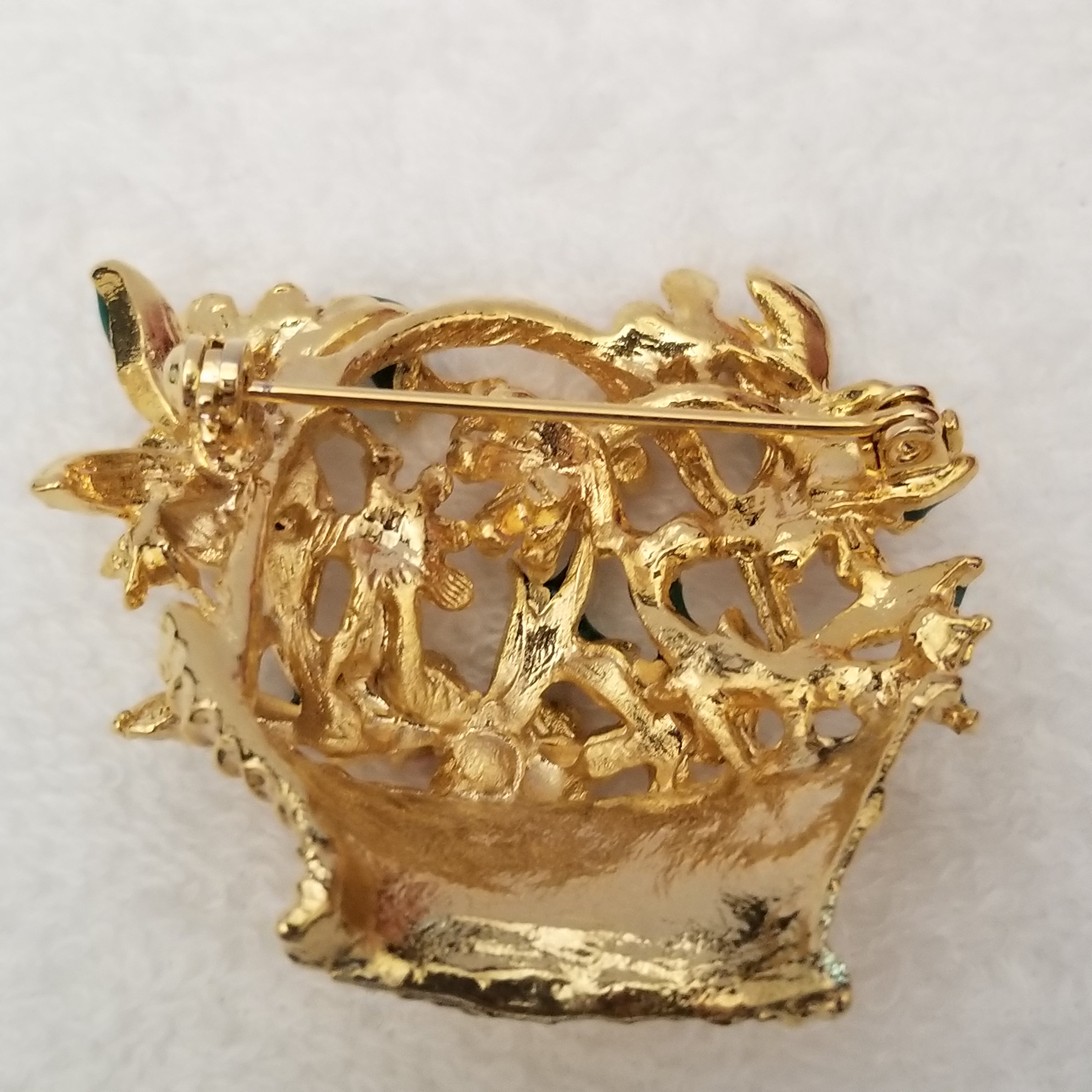 Beautiful Enamel Flower Basket Brooch