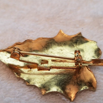 Gold Tone Fall Leaf Brooch