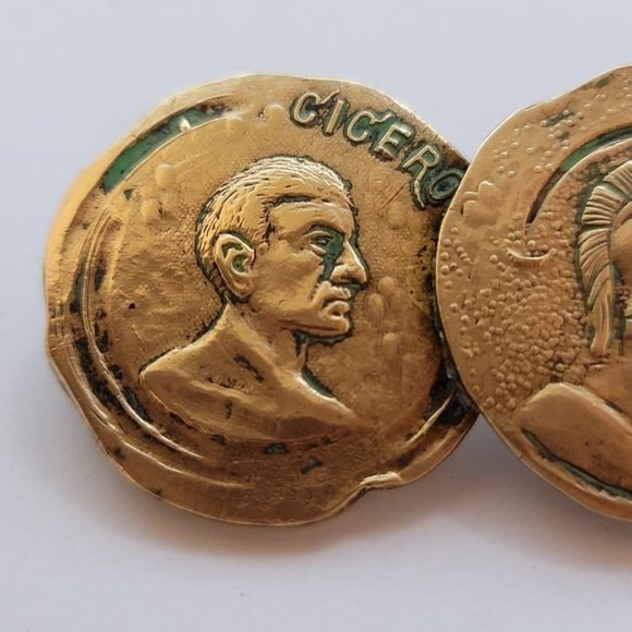 Vintage ROMA Copper Coin Brooch