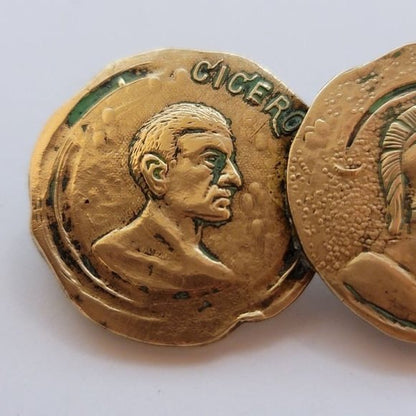 Vintage ROMA Copper Coin Brooch