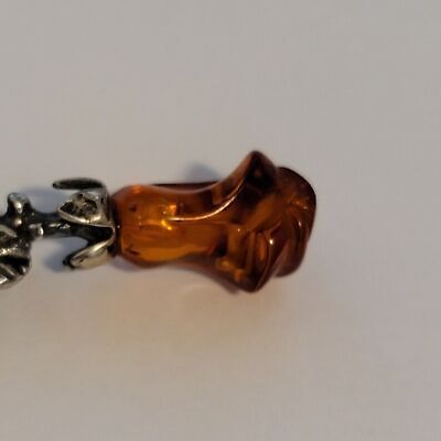 Silver Amber Rose Brooch