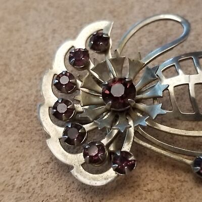 Vintage Silver Tone Rhinestone Brooch Pendant