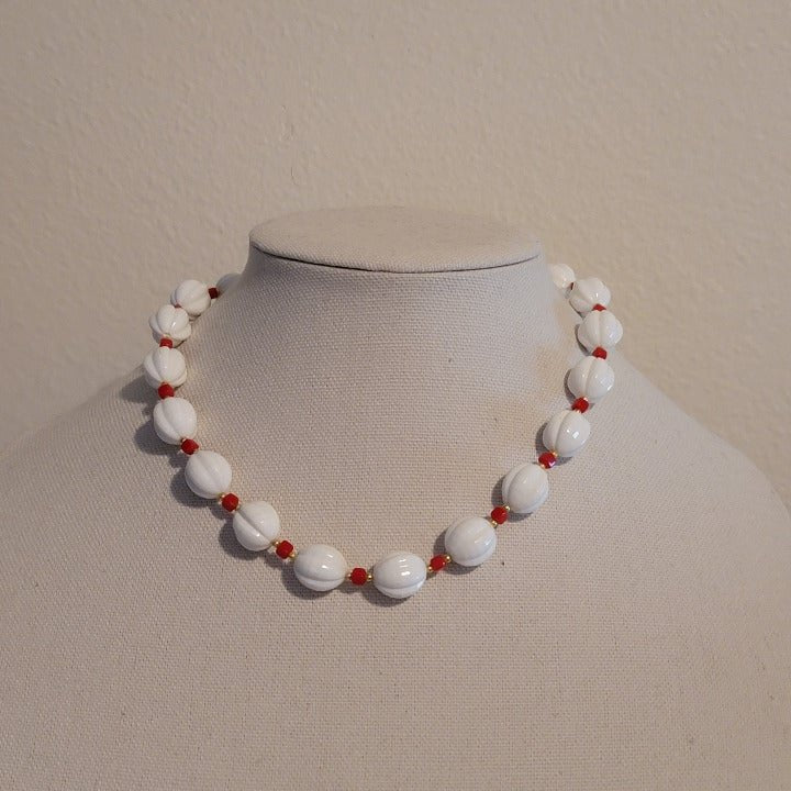 Vintage Red & White Bead Necklace
