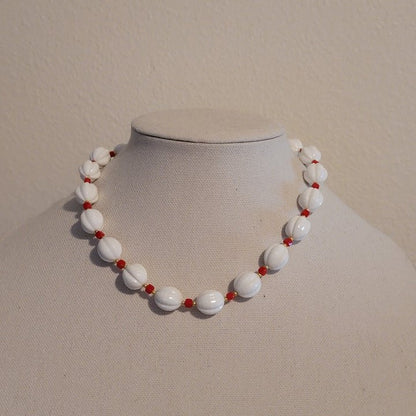 Vintage Red & White Bead Necklace